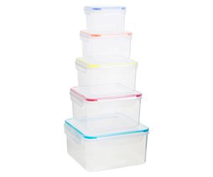 Orsina Airtight Lids 5Pc Square Food Containers, Veratile Large Storage Containers, Durable Plastic Containers in Clear Orsina Clear