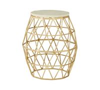 Orsina Aluminium & Stone Side Table, Handcrafted Geometric Accent Table With Polished Stone Top, Small Round Table in Gold Orsina Gold