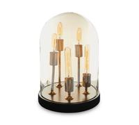 Orsina Amber Glass Dome Table Lamp, Antique Wood Base With Brass Holders, Elegant Cylindrical Bulb Design in Gold Orsina Gold