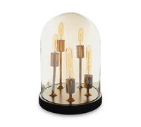 Orsina Amber Glass Dome Table Lamp, Antique Wood Base With Brass Holders, Elegant Cylindrical Bulb Design