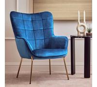 High Back Velvet Armchair with Gold Legs, Versatile And Durable Armchair, Easy to Maintain Bucket Chair Premier Housewares Blue One Size