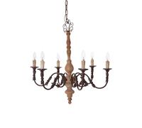 Orsina Antique 6 Arm Chandelier, Wooden Body Decorative Ceiling Light, Distressed Metal Candle Chandelier in Brown Orsina Brown