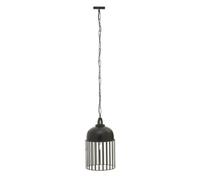 Orsina Antique Black Pendant Light, Open Frame One Bulb Cage Light, Handcrafted Metal And Glass Hanging Fixture