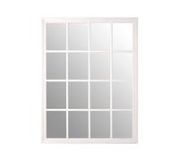 Orsina Antique White Wooden Wall Mirror With 16 Panel, Unique Framed Accent, Hanging Mirror With Bevelled Corners