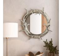 Orsina Antler Steel And Nicklel Finish Wall Mirror, Round Wall Mirror With Texture, Decorative Wall Mirror