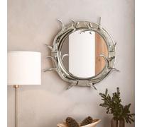 Orsina Antler Steel & Nicklel Finish Wall Mirror, Round Wall Mirror with Texture, Decorative Wall Mirror in Silver Orsina Silver