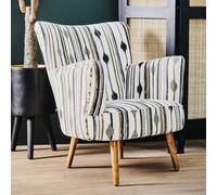 Orsina Armchair With Flared Arms, Handwoven Cotton Upholstery With Diamond Pattern, Mango Wood Legs