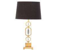 Orsina Art Deco Gold & Crystal Table Lamp, Luxe Black Linen Shade Table Light, Geometric Metal & Crystal Base Orsina Gold