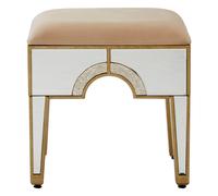 Orsina Art Deco Stool With Mirrored Panels, Champagne Upholstered Bar Stool, Luxe Counter Seat Stool, Decorative Seat in Gold Orsina Gold