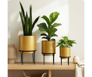 Orsina Avento Set Of Three Gold Finish Planters