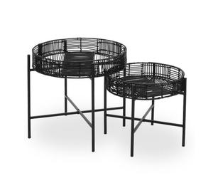 Orsina Batu Set Of 2 Black Rattan Side Tables