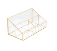 Premier Housewares Clear Makeup Organizer/Makeup Storage Box With 3 Compartments/Stylish Glass Makeup Organizer W22 x D12 x H10cm/ Storage For Makeup