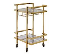 Orsina Black Agate Drinks Trolley, Semi-Precious Stone & Gold Steel Bar Cart, Serving Trolley With Storage Shelves