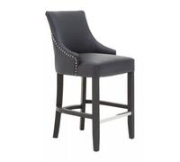 Orsina Black Bar Stool With High Back, Velvet Seat Breakfast Bar Chair, Kitchen Stool With Footrest, Chair For Bar