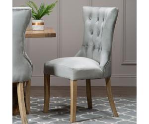 Orsina Black Buttoned Dining Chair, Button Tufted Accent Chair, Upholstered Seat With Wooden Legs, Decorative Chair in Grey Orsina Grey