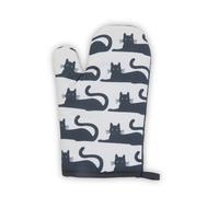 Orsina Black Cat Single Oven Glove, Playful Black Cat Print With Quilted Heat Protection, Comfortable Grip in White Orsina White