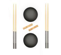 Orsina Black Ceramic Sushi Set With Wooden Chopsticks, Japanese Sushi Plates & Rests, Ceramic Sushi Serving Set