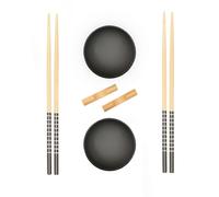 Orsina Black Ceramic Sushi Set With Wooden Chopsticks, Japanese Sushi Plates & Rests, Ceramic Sushi Serving Set Orsina Black