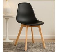 Orsina Black Chair With Beech Wood Legs, Comfortable Seating Leather Bar Chair, Space-Saver Leather Bar Chair
