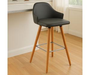 Orsina Black Curved Backrest Bar Stool, Comfortable Seating Faux Leather Bar Stool, Easy to Clean Kitchen Bar Stool in Grey Orsina Grey