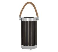 Orsina Black Cylindrical Table Lamp With Silver Metal Trim, Vertical Slatted Lamp With Bands, Luxe Decorative Lamp