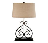 Orsina Black Decorative Table Lamp, Curled Metal Frame Lamp With Neutral Fabric Shade, Luxe Sculptural Desk Light