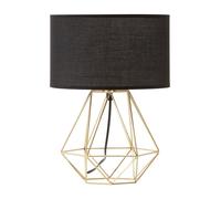 Orsina Black Drum Shade Table Lamp With Chrome Cage Base, Sturdy Bedside Lighting Piece, Modern Iron Lamp Fixture in Gold Orsina Gold