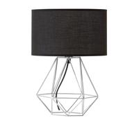 Orsina Black Drum Shade Table Lamp With Chrome Cage Base, Sturdy Bedside Lighting Piece, Modern Iron Lamp Fixture in Silver Orsina Silver