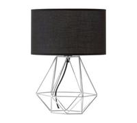 Orsina Black Drum Shade Table Lamp With Chrome Cage Base, Sturdy Bedside Lighting Piece, Modern Iron Lamp Fixture