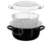 Black Enamel Glass Pyrex Lid Steel Deep Fryer Chips Frying Fry Pan Pot Basket