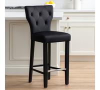 Orsina Black Fabric Bar Stool with Diamon Button Details, Bar Chair with Back, Footrest Bar Stool for Kitchen Bar Orsina Black