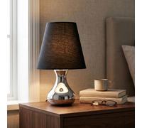 Orsina Black Fabric Shade Bedside Lamp, Chrome Base Modern Table Light, Small Minimalist Desk Lamp For Reading Nook Orsina Black