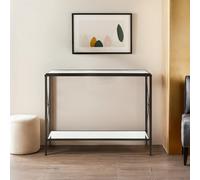 Orsina Black Finish Console Table, Sleek Two Tier Tempered Glass Top And Shelf