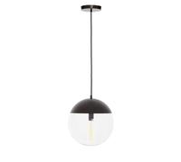 Orsina Black Finish Pendant Light With Glass Shade, Rounded Hanging Lamp With Chrome Cord, Circular Hanging Fixture Orsina Black