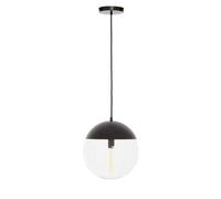Orsina Black Finish Pendant Light With Glass Shade, Rounded Hanging Lamp With Chrome Cord, Circular Hanging Fixture