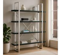 Orsina Black Four-Tier Shelf Unit, Matte Black Open Frame Bookcase with 4 Shelves, Storage Book Rack in Silver Orsina Silver