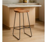 Orsina Black Frame Bar Stool With Wooden Seat, Kitchen Bar Stool With Footrest, Metal Bar Stool For Home