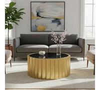 Orsina Black Glass And Gold Titanium Round Coffee Table Modern, Statement Piece Modern Luxury Coffee Table