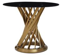 Orsina Black Glass & Gold Hourglass Base Dining Table, Modern Black & Gold Round Dining Table for Modern Homes Orsina Black