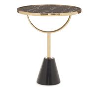 Orsina Black Glass Side Table with Gold Marble-Effect Base, Round Tempered Black-Glass Top on Iron Column Orsina Black