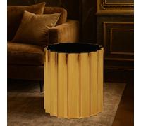 Orsina Black Glass & Titanium Round Side Table, Ribbed Design with Glossy Black Top, Metallic Table for Living Room in Gold Orsina Gold