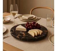 Orsina Black & Gold Marble Lazy Susan, Round Rotating Serving Tray, Circular Stone Turntable, Cheese Board Slab