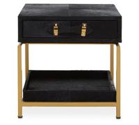Orsina Black Hair On Hide Bedside Table, Luxe Gold Frame Nightstand, Modern Statement Side Table, Wooden Table