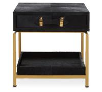 Orsina Black Hair On Hide Bedside Table, Luxe Gold Frame Nightstand, Modern Statement Side Table, Wooden Table Orsina Black