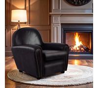 Orsina Black Leather Classic Armchair,leather Upholstered Ocassional Chair,metallic Black Seat With Brass Studs