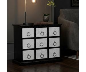 Orsina Black Leather Effect 9 Drawer Rectangular Cabinet, Corner Cabinet Storage, Storage Cabinet For Living Room