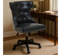 Orsina Black Leather-Effect Office Chair, Tufted Wingback Seat with Studded Trim, Height-Adjustable Swivel Chair Orsina Black