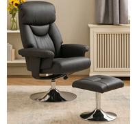 Interiors by PH Fusion Black Leather Chair With Footstool