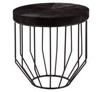 Orsina Black Leather Top Round Side Table, Hair On Hide Leather With Iron Wire Frame, Boutique Style Accent Table