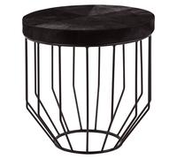 Orsina Black Leather Top Round Side Table, Hair On Hide Leather With Iron Wire Frame, Boutique Style Accent Table Orsina Black
